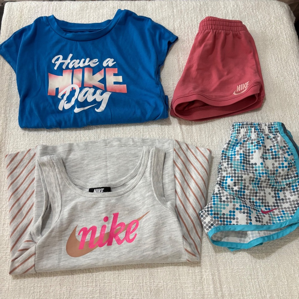 Nike Girls Activewear Lot 4pc T-Shirt Tank Top Shorts Set Size 5 6 Blue Pink